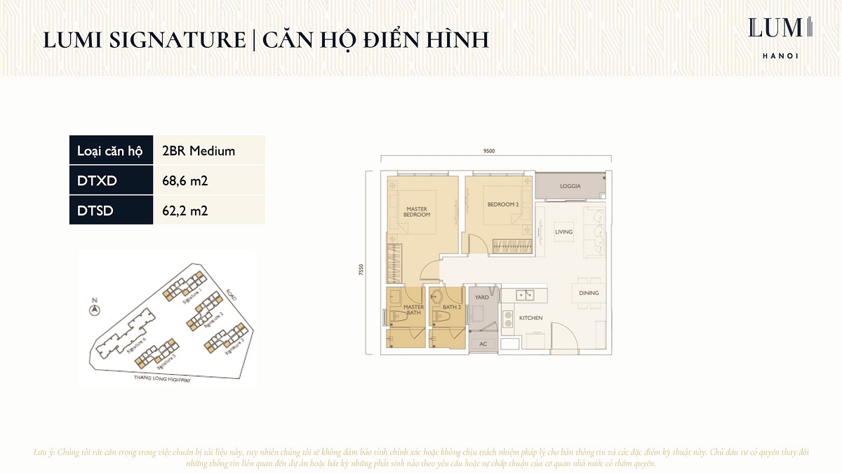 Thiết kế căn hộ 2 phòng ngủ dự án Lumi Hanoi