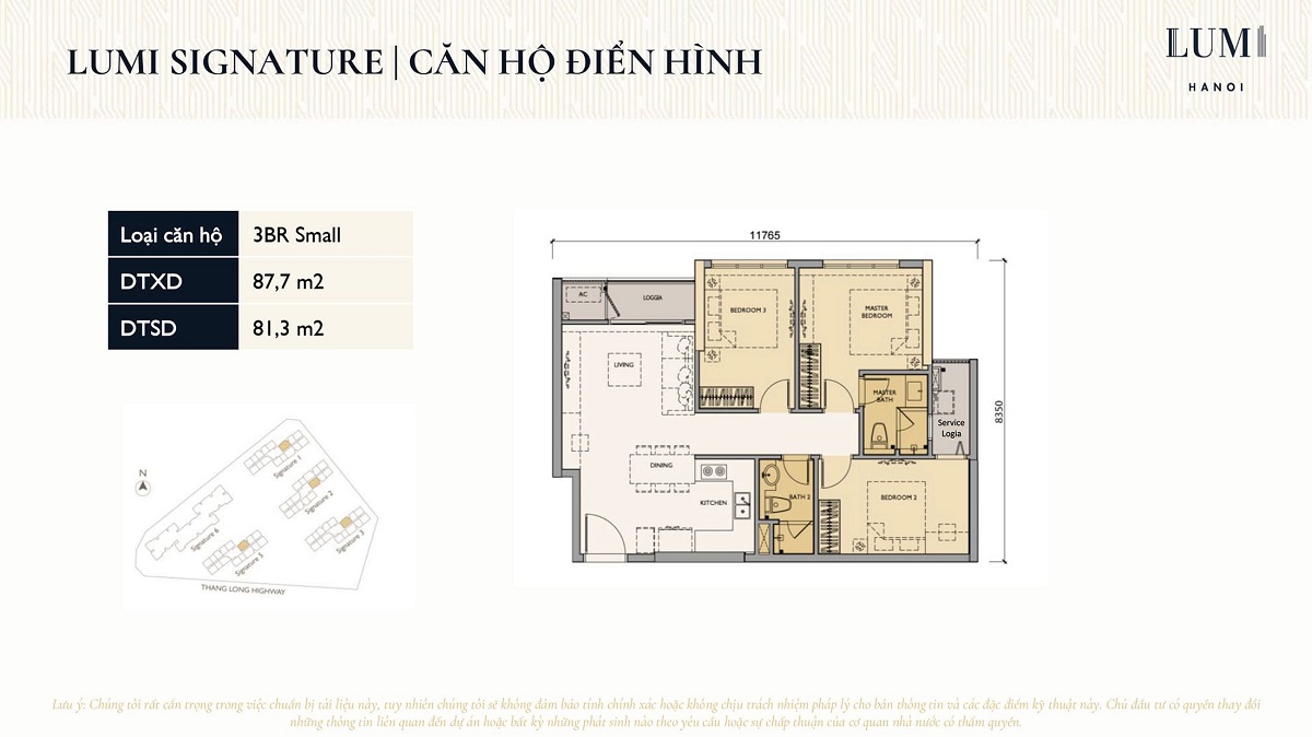 Thiết kế căn hộ 3 phòng ngủ dự án Lumi Hanoi