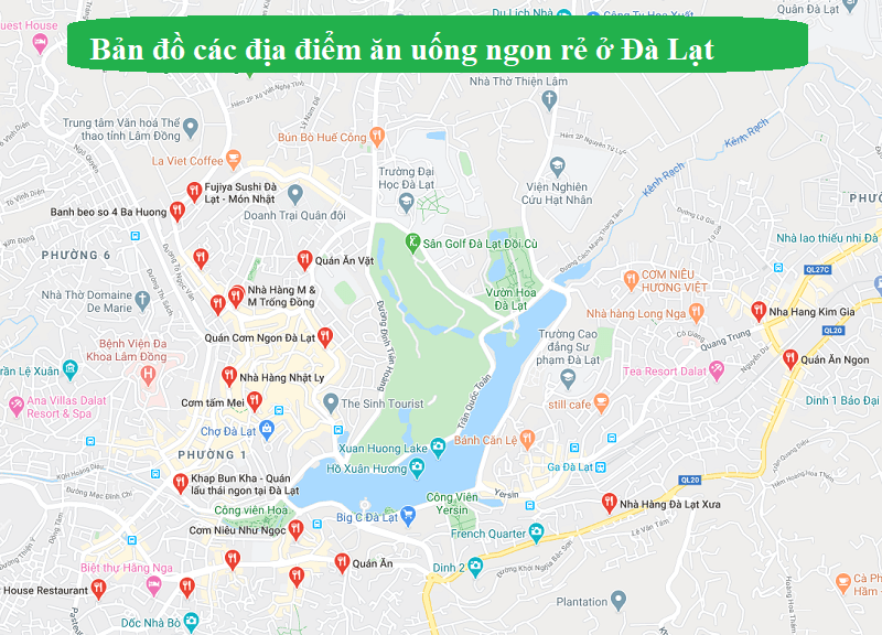 Bản đồ các địa điểm ăn uống ngon rẻ ở Đà Lạt