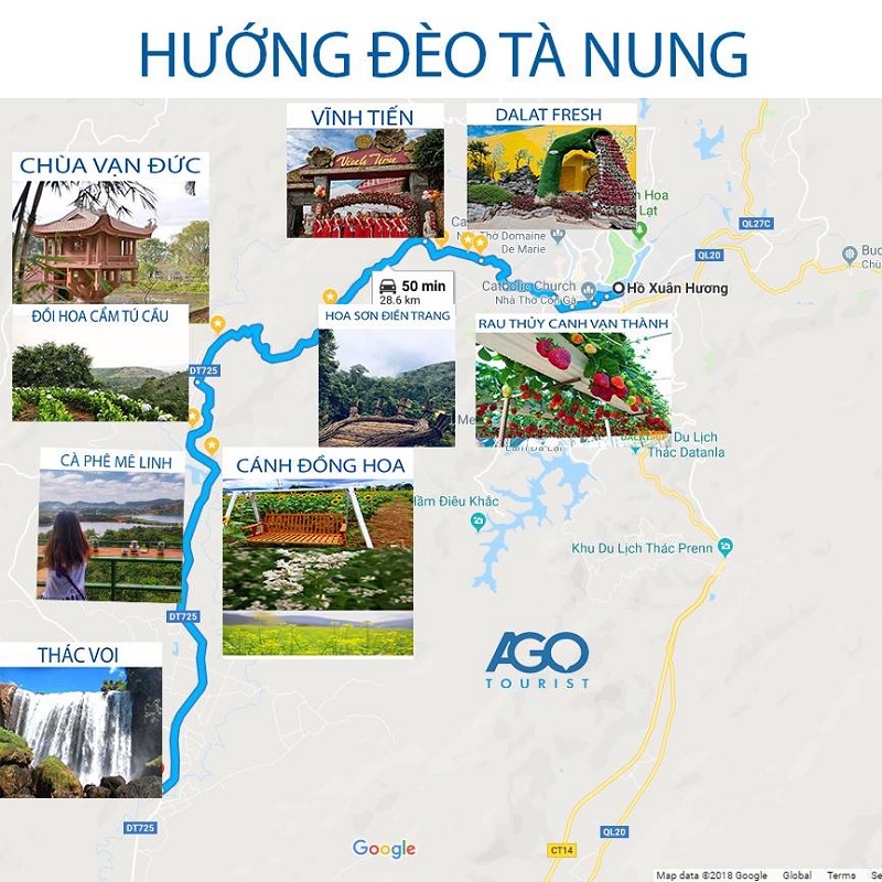 Bản đồ du lịch Đà Lạt hướng Đèo Tà Nung