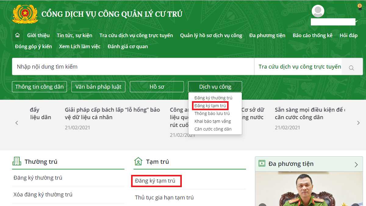 Đăng ký tạm trú online tại cổng dịch vụ công