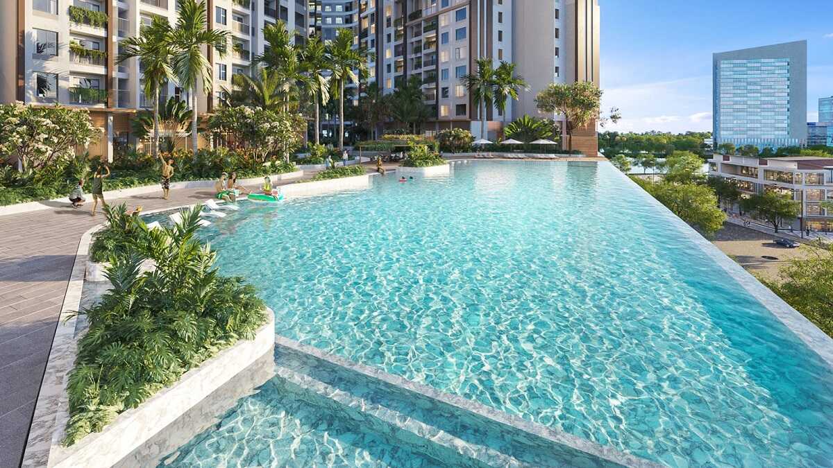 Hồ bơi chân mây nằm trên tầng thượng sang trọng