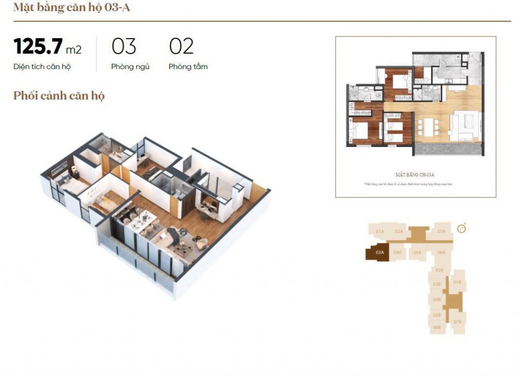 Phối cảnh mặt bằng căn hộ 03A