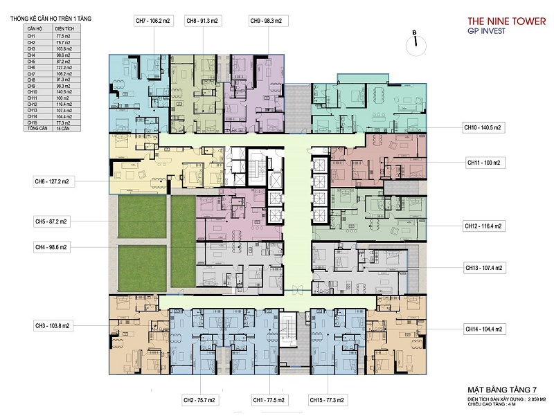 Mặt bằng tầng 7 dự án The Nine Phạm Văn Đồng