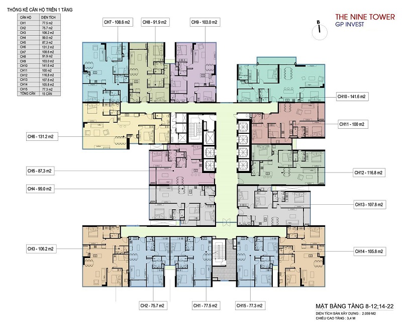 Mặt bằng tầng 8,12,14 và 22 dự án The Nine Phạm Văn Đồng