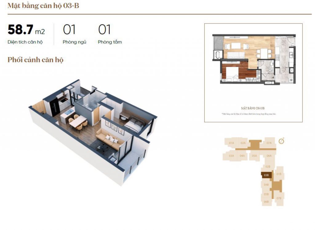 Phối cảnh mặt bằng căn hộ 03B