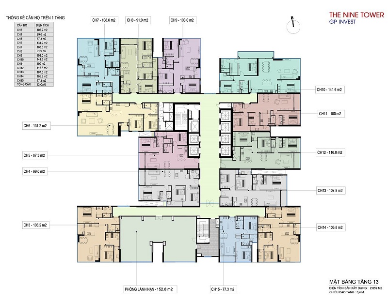 Mặt bằng tầng 13 dự án The Nine Phạm Văn Đồng