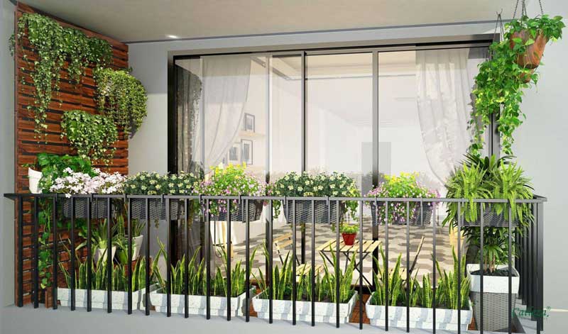 Phong cách thiết kế ban công ngoài của căn hộ tại Eco Park View