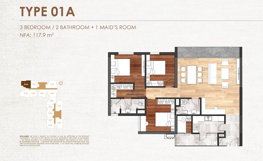 Mặt bằng căn hộ 01A chung cư Chelsea Residences