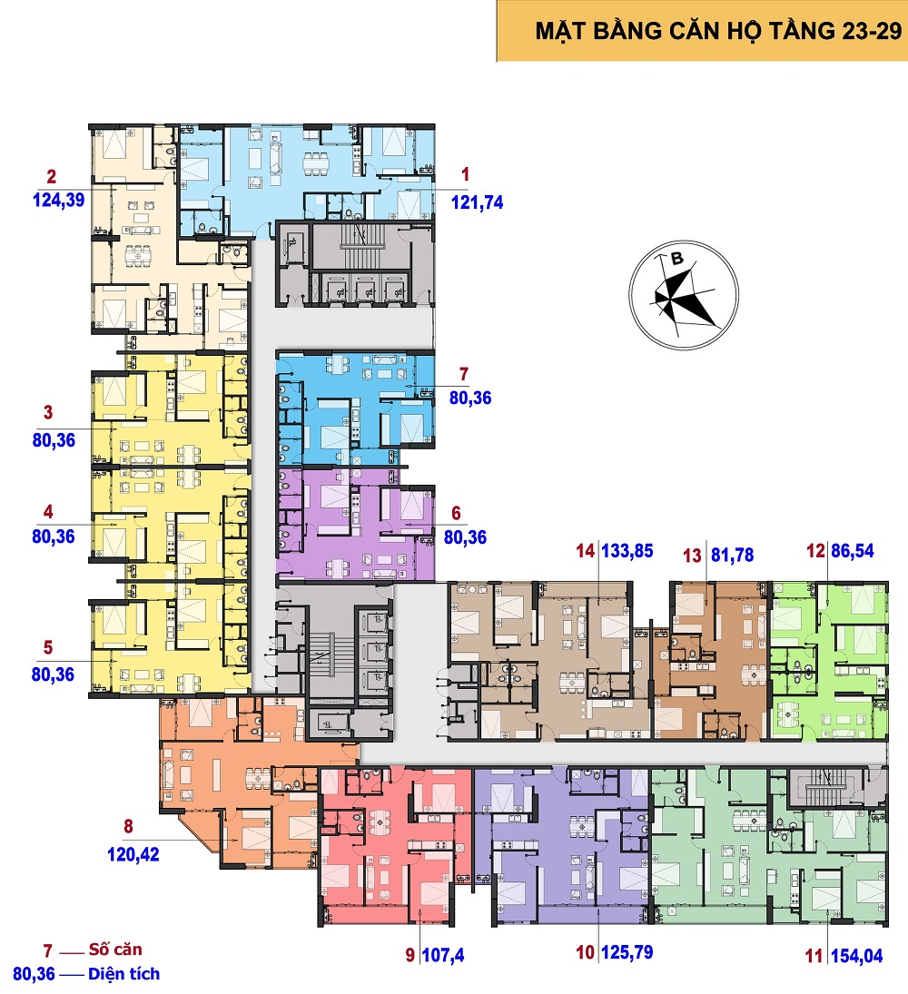 Mặt bằng căn hộ từ tầng 23 - 29 tại The Park Home Cầu Giấy