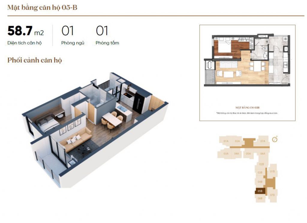 Phối cảnh mặt bằng căn hộ 05B