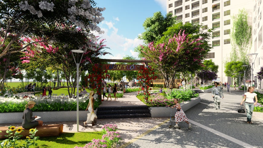 Khuôn viên xanh tại Rivera Park Nghĩa Đô