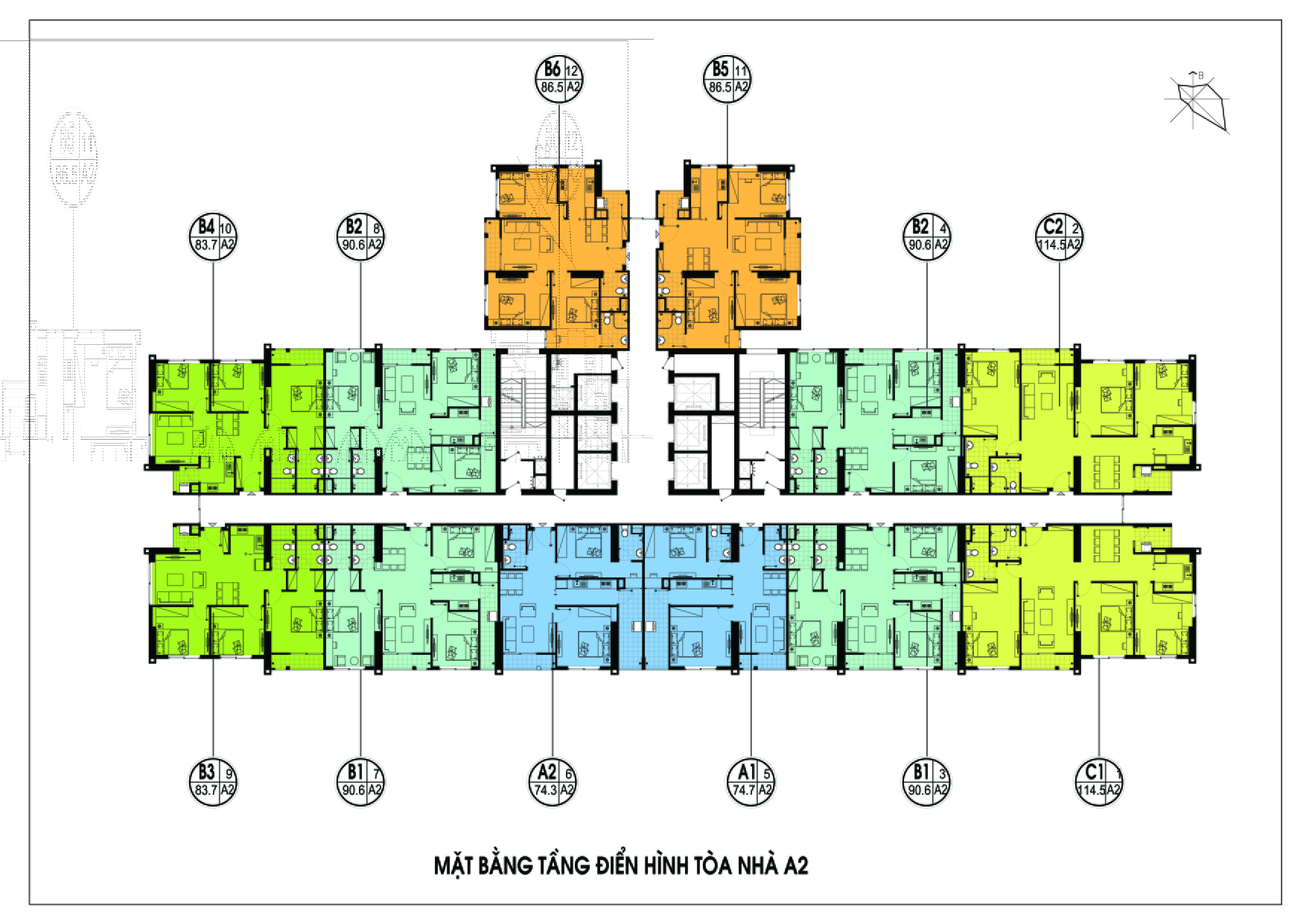 Mặt bằng tầng điển hình tòa A2 chung cư An Bình City