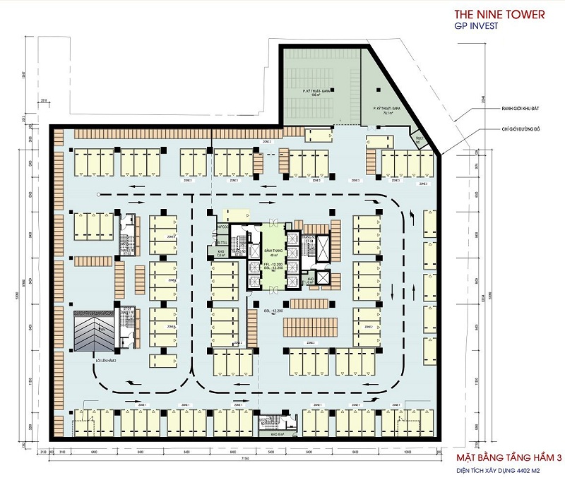 Mặt bằng tầng hầm 3 dự án The Nine Phạm Văn Đồng