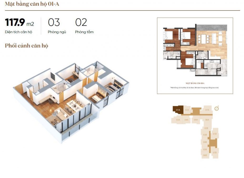 Phối cảnh mặt bằng căn hộ 01A 