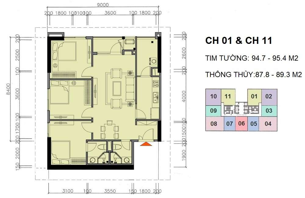 Mặt bằng thiết kế căn hộ 01 - 11 