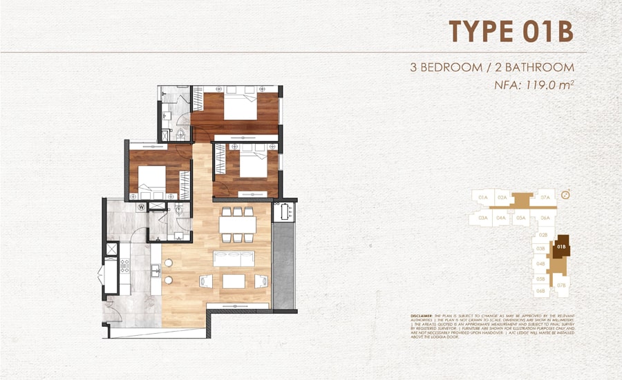 Mặt bằng căn hộ 01B chung cư Chelsea Residences