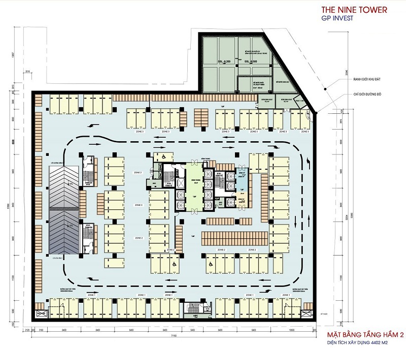 Mặt bằng tầng hầm 2 dự án The Nine Phạm Văn Đồng