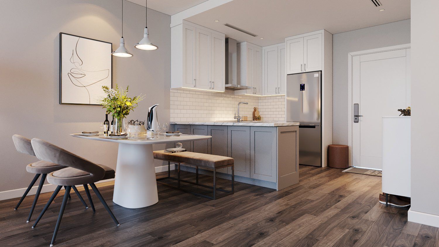 Phong cách thiết kế phòng ăn và phòng bếp The Nine Phạm Văn Đồng