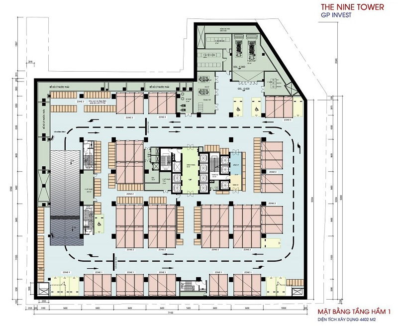 Mặt bằng tầng hầm 1 dự án The Nine Phạm Văn Đồng