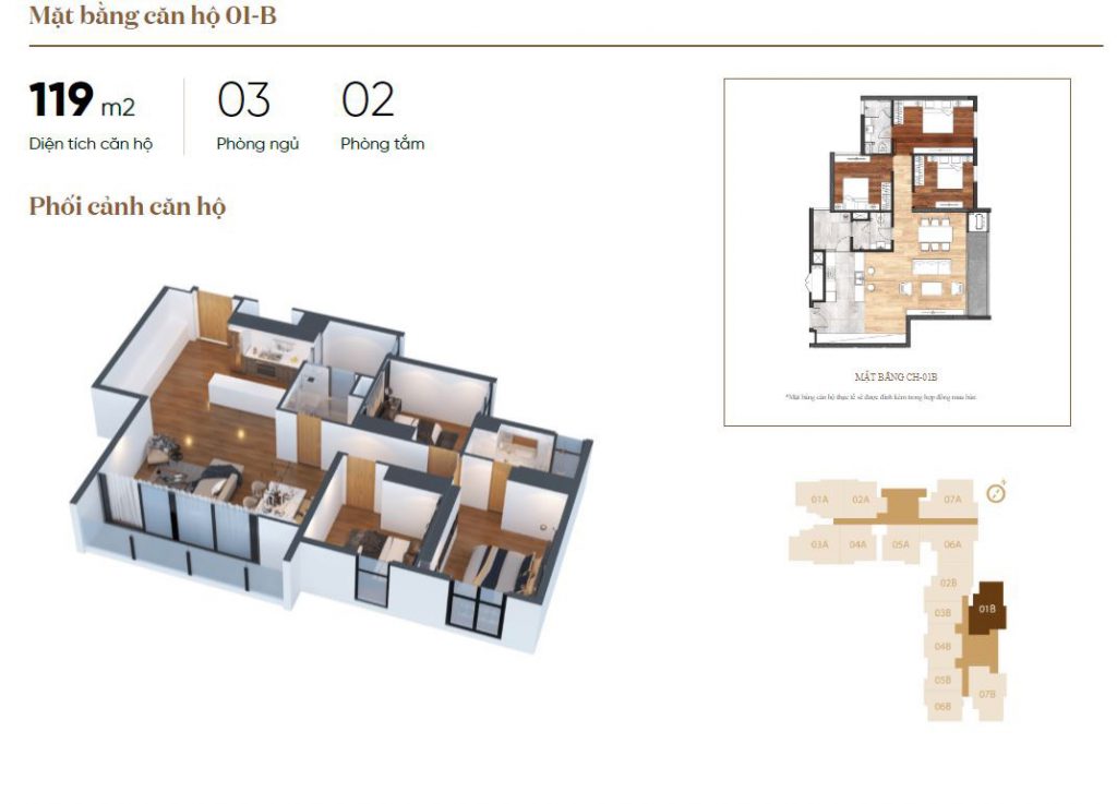 Phối cảnh mặt bằng căn hộ 01B 