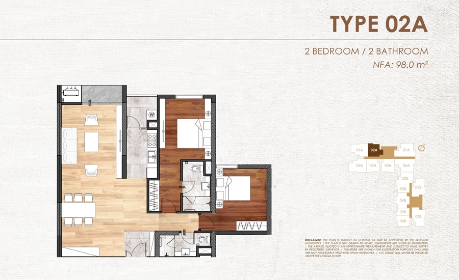 Mặt bằng căn hộ 02A chung cư Chelsea Residences