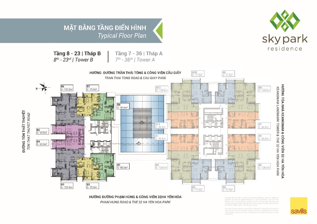 Mặt bằng tháp B Sky Park Residence