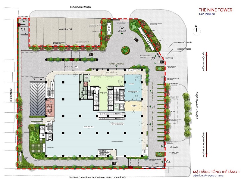 Mặt bằng tầng 1 dự án The Nine Phạm Văn Đồng