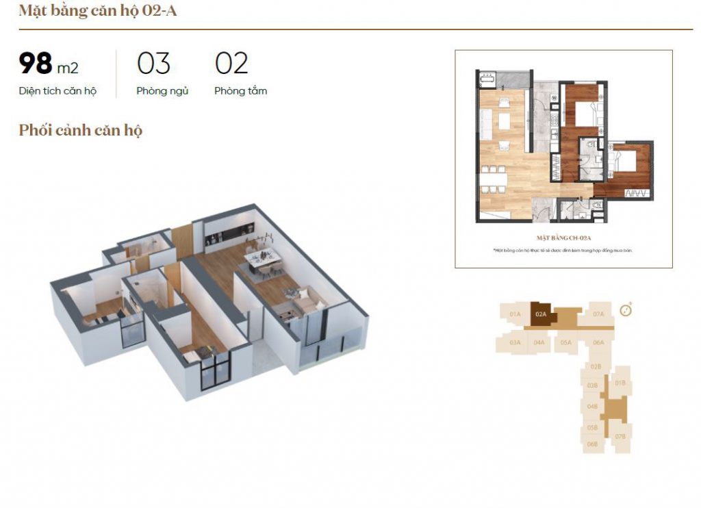 Phối cảnh mặt bằng căn hộ 02A