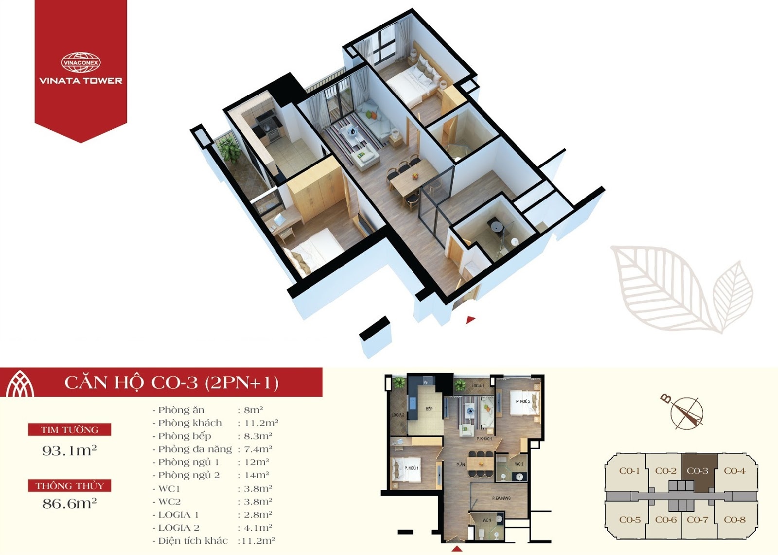 Mặt bằng căn hộ CO-3