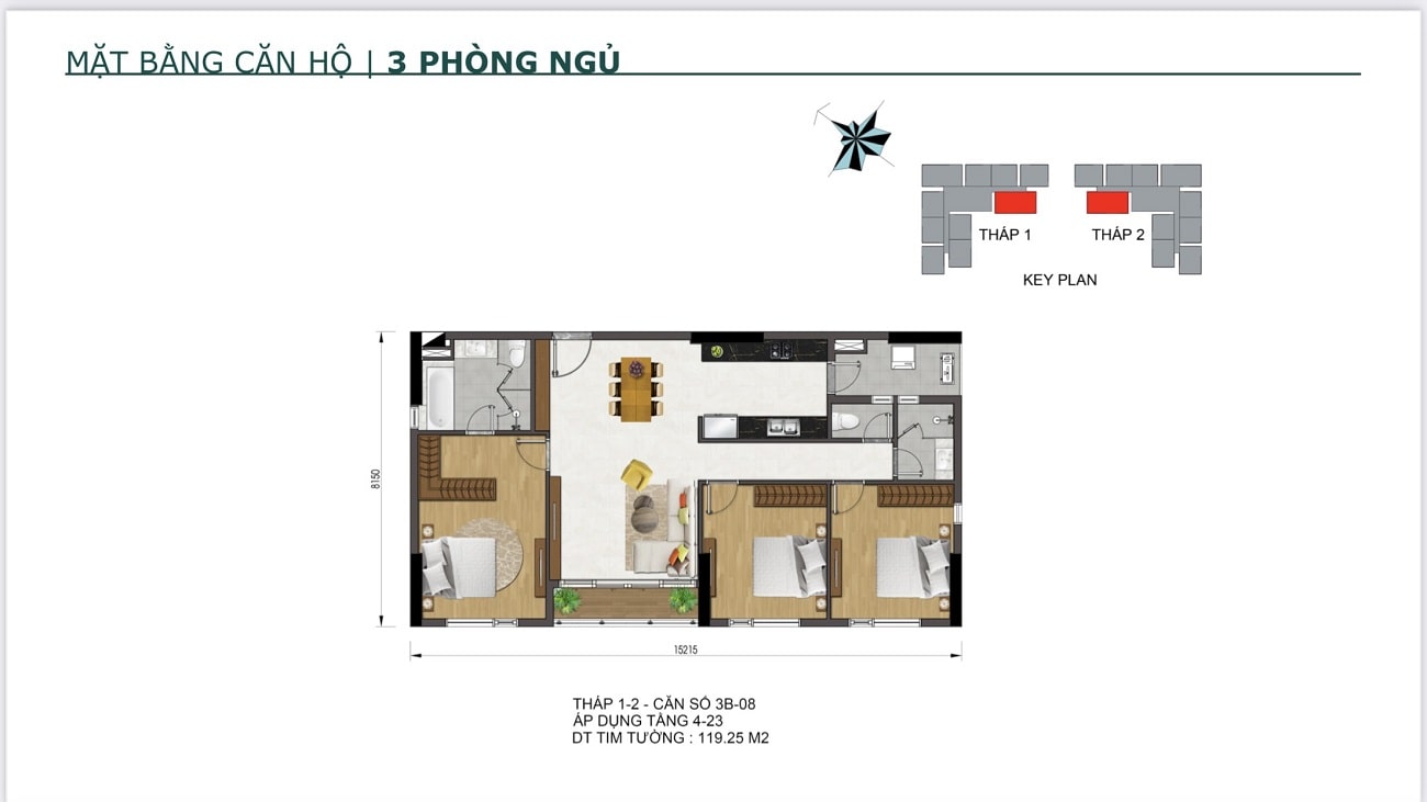 Layout căn hộ 3PN tại Essensia Nam Sài Gòn 