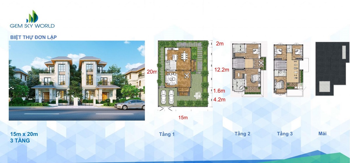 Chi tiết loại hình biệt thự đơn lập dự án Gem Sky World
