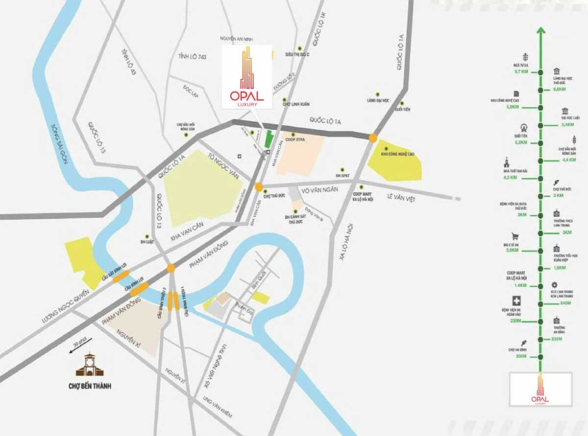Vị trí liên kết vùng tiện lợi tại Opal Luxury