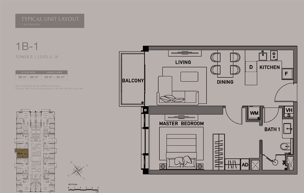 Căn hộ 1PN tại The OpusK Residence