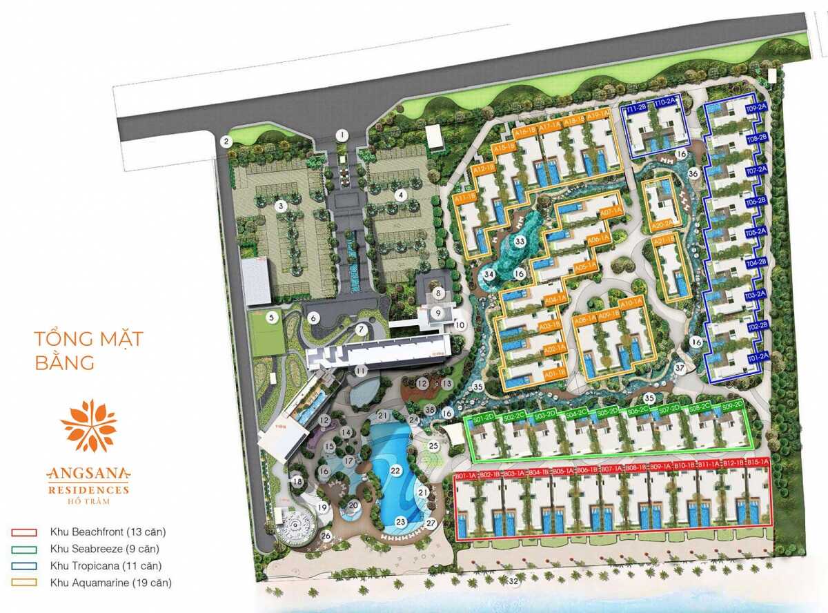 Mặt bằng tổng thể dự án Angsana Residences Hồ Tràm
