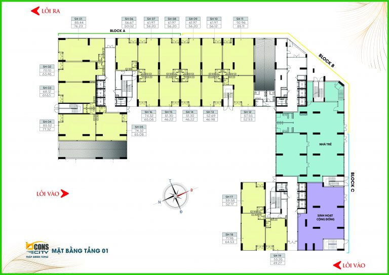 Mặt bằng căn hộ Bcons Ngôi Sao tầng 1