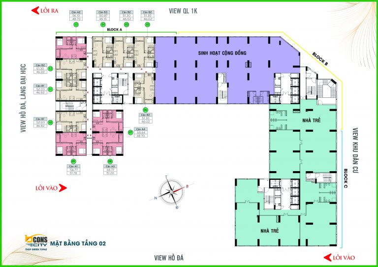 Mặt bằng căn hộ Bcons Ngôi Sao tầng 2