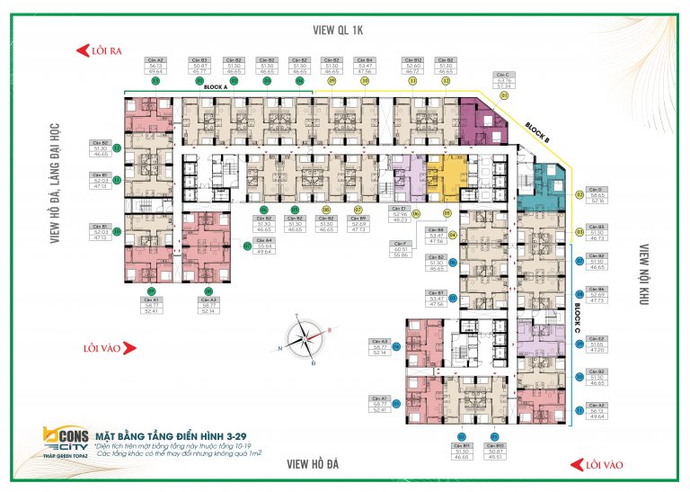 Mặt bằng căn hộ Bcons Ngôi Sao tầng 3-29