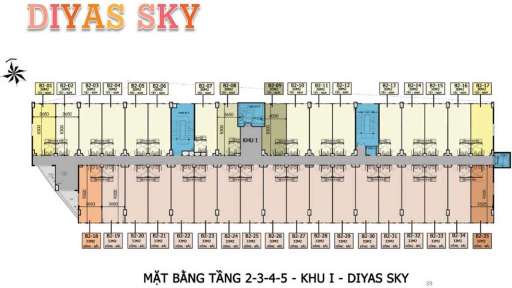 Mặt bằng tầng 2-3-4-5 khu I dự án Diyas Sky
