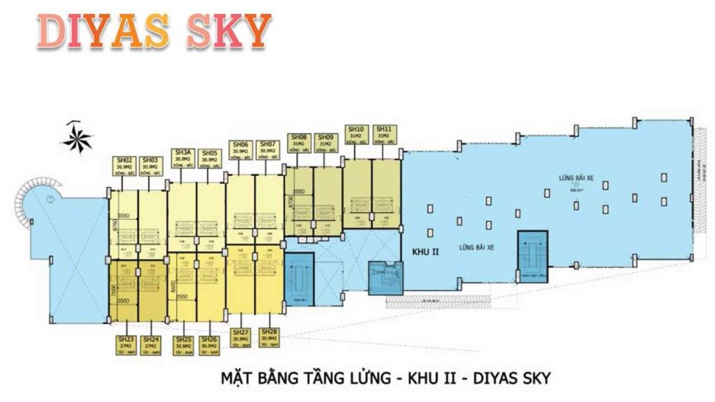 Mặt bằng tầng lửng khu II dự án Diyas Sky