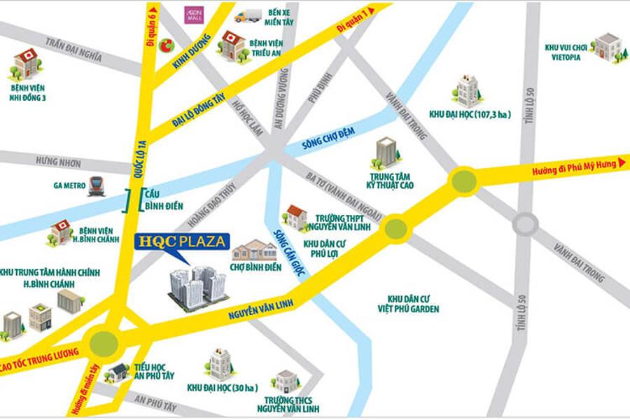 Bản đồ vị trí chung cư Hoàng Quân HQC Plaza