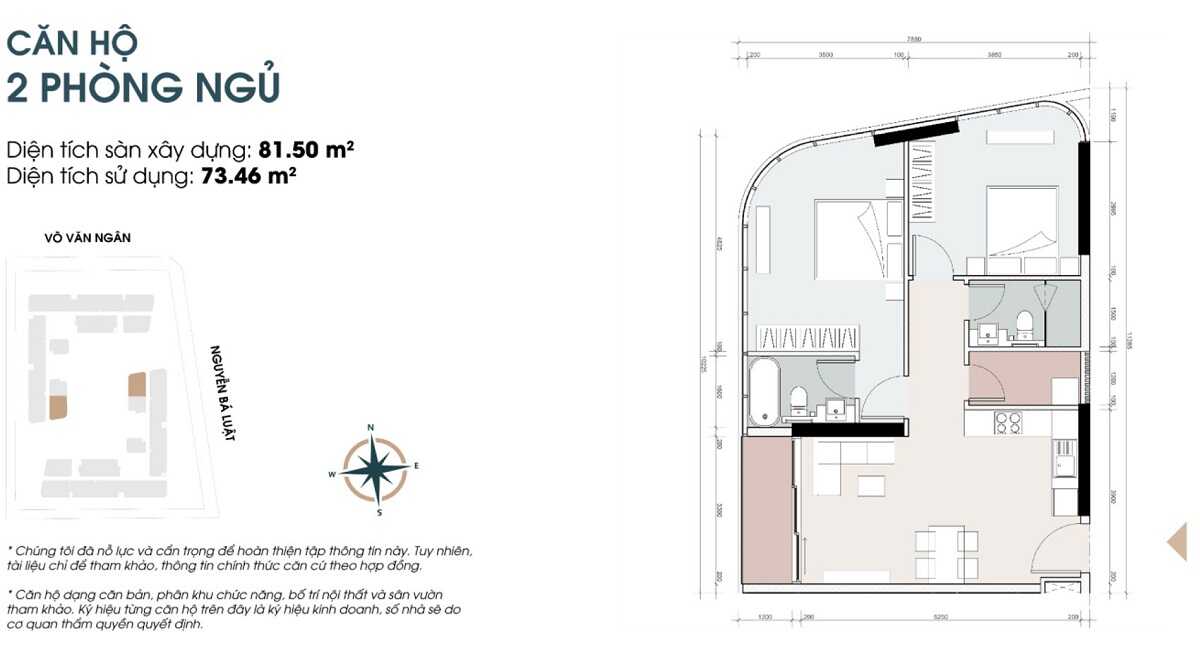 Thiết kế chi tiết căn hộ 2 phòng ngủ