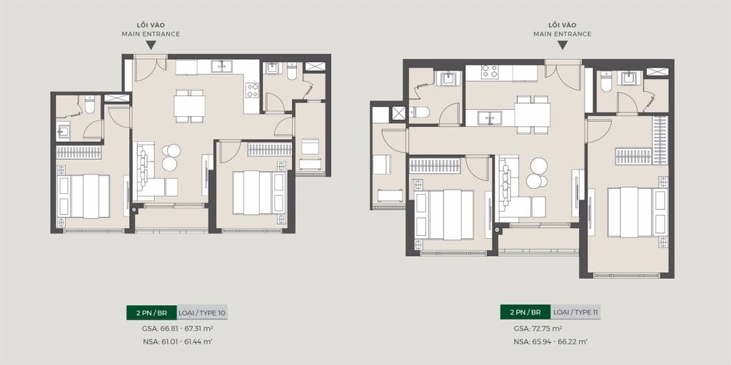 Mặt bằng căn hộ 2PN tại Lumiere Boulevard