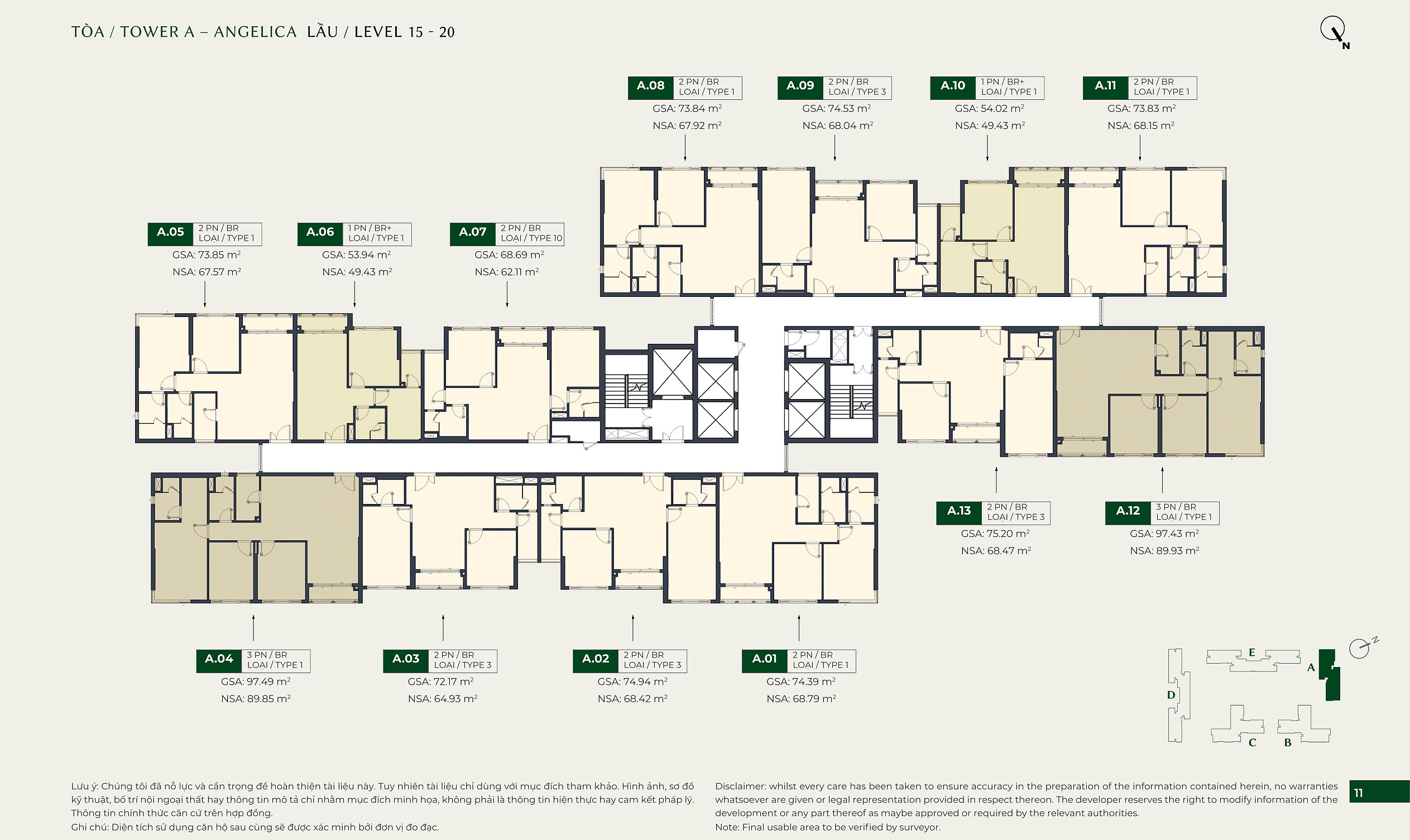 Mặt bằng tòa A căn hộ Lumiere Boulevard