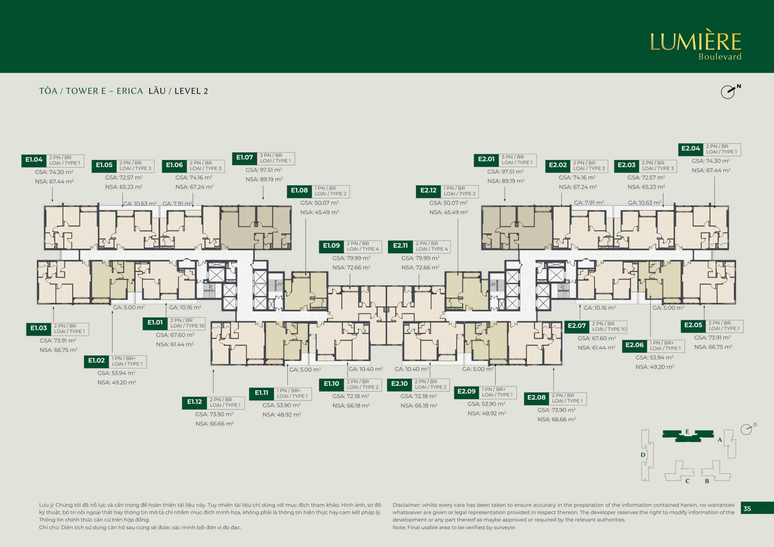 Mặt bằng tòa E căn hộ Lumiere Boulevard