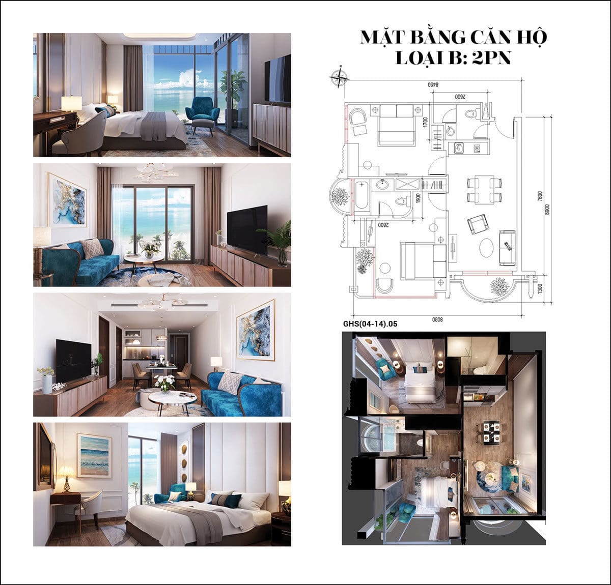 Thiết kế căn 2 phòng ngủ Oyster Gành Hào