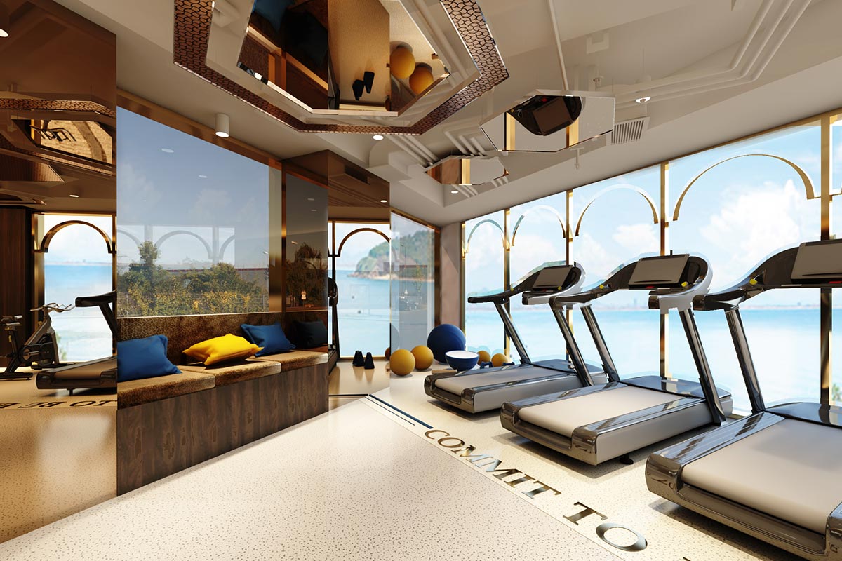 Phòng gym với đầy đủ trang thiết bị hiện đại