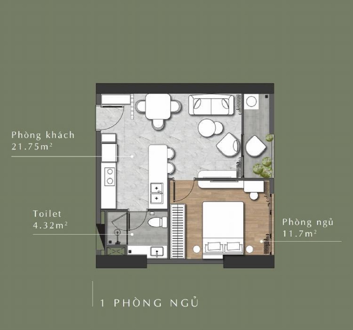 Thiết kế căn hộ 1 phòng ngủ Stella En Tropic