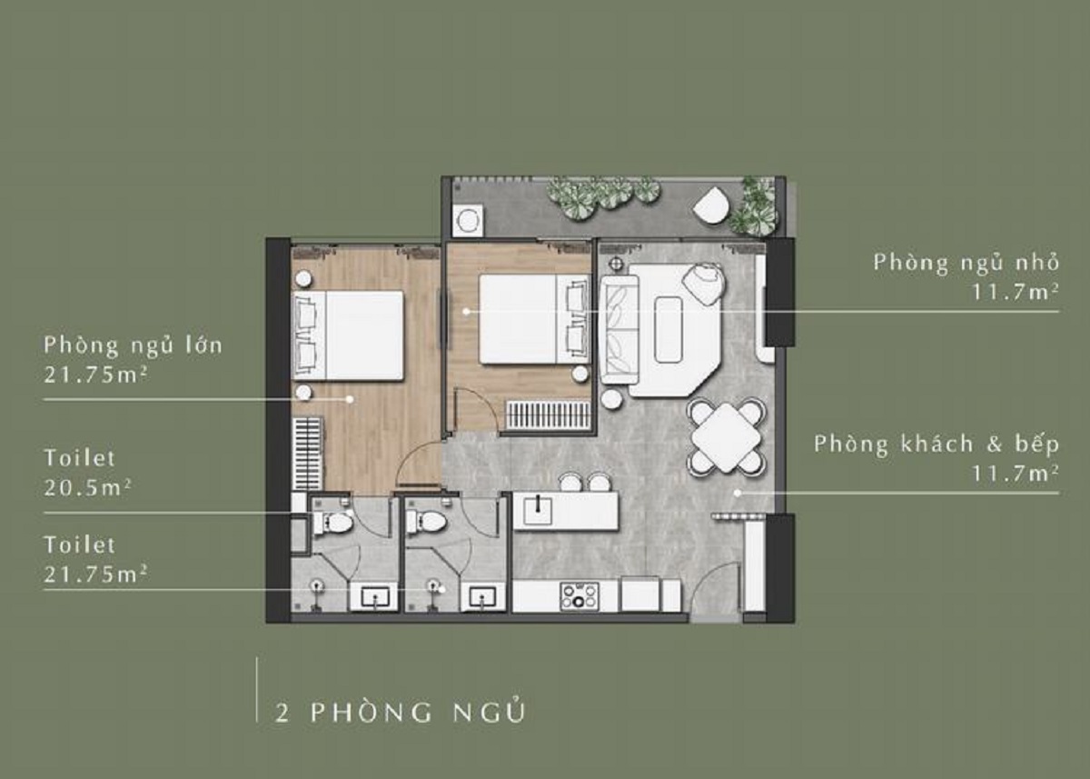 Thiết kế căn hộ 2 phòng ngủ Stella En Tropic