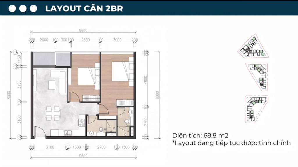 Thiết kế căn hộ 2BR tại dự án Sun Riva Vista